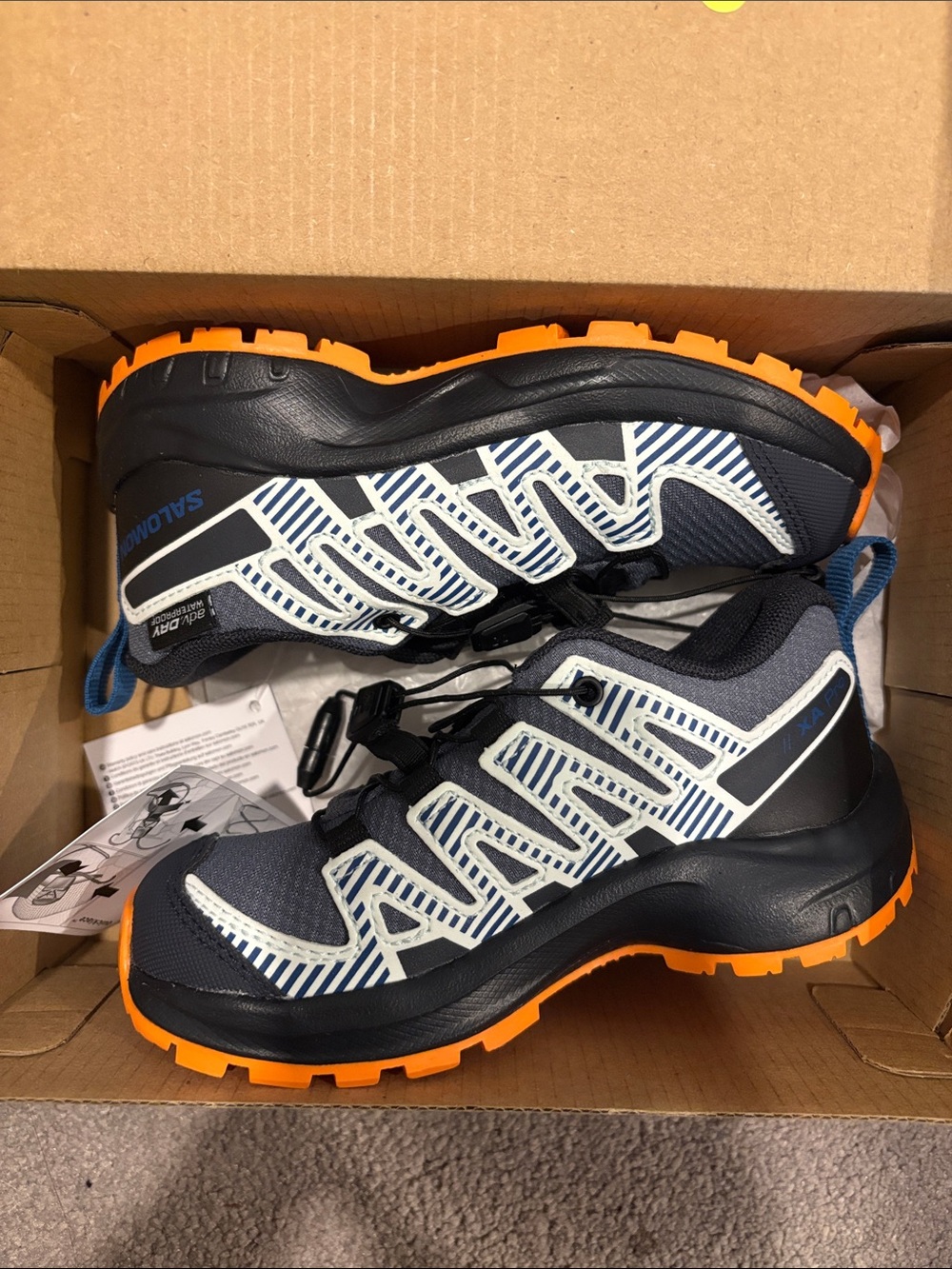 Salomon Kids Navy, White and Orange Waterproof Sneakers
